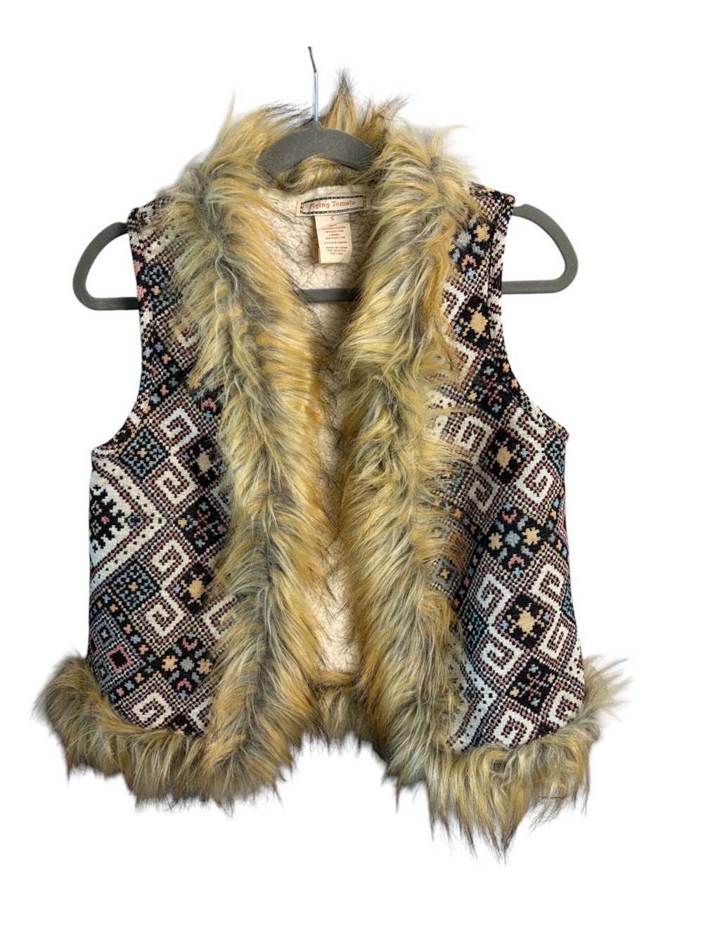 Flying Tomato Faux Fur Aztec Boho Vest Multicolor Small